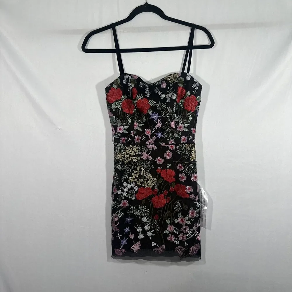 NEW $288 Dress The Population [ Small ] Kyla Floral Embroidered Mini Dress Q1017